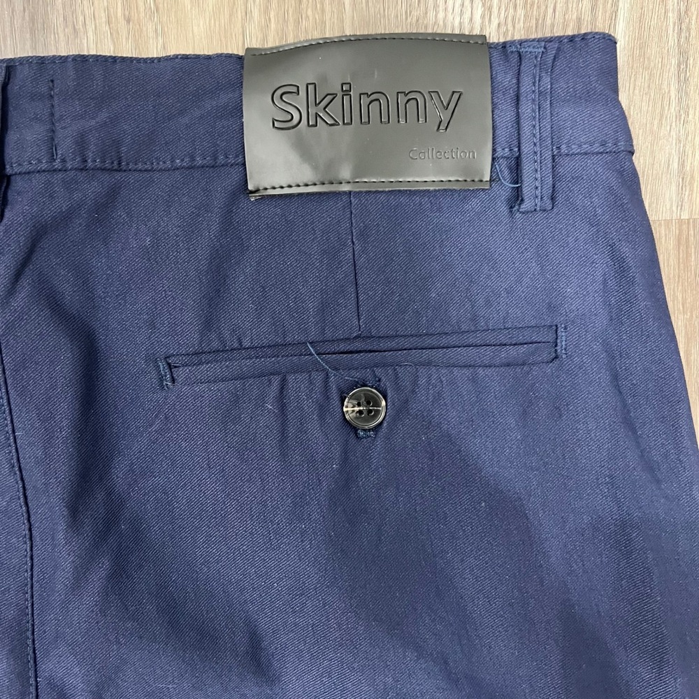 Skinny Collection Mens Navy Blue Skinny Fit Chino Pants Size 36 Tapered Trousers